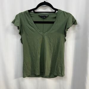 Veronica Beard Green Julianka Flutter Sleeve V-Neck 100% Pima Cotton Top Small